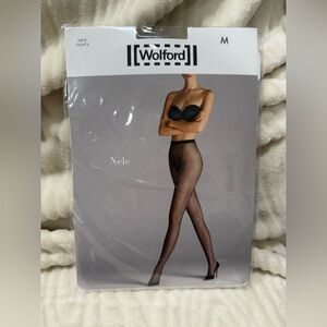 NWT Wolford Nele Black Diamond Net Tights 19182 Geometric Stitch size M